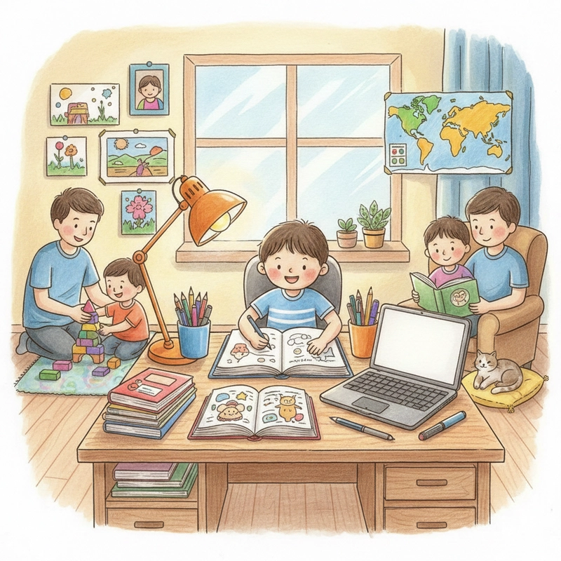 Tranh vẽ sinh hoạt gia đình phong cách nhẹ nhàng