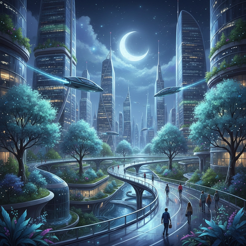 Tranh vẽ thành phố trong tương lai đầy ước mơ