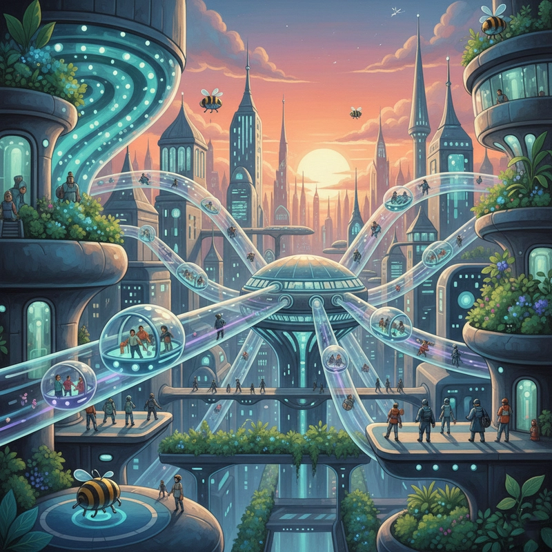 Tranh vẽ thành phố tương lai đơn giản cho thiếu nhi