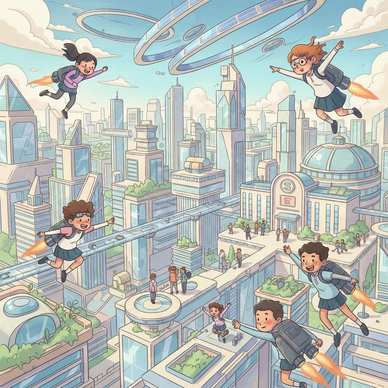 Tranh vẽ thành phố tương lai đơn giản mà đẹp