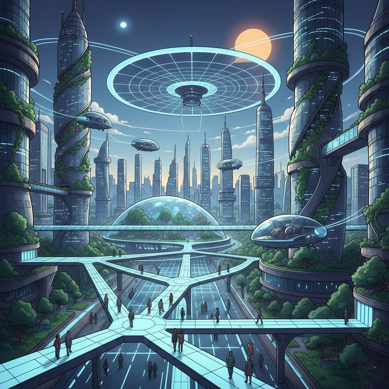 Tranh vẽ thành phố tương lai thân thiện môi trường