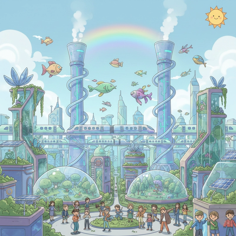 Tranh vẽ thành phố xanh tương lai trong mơ