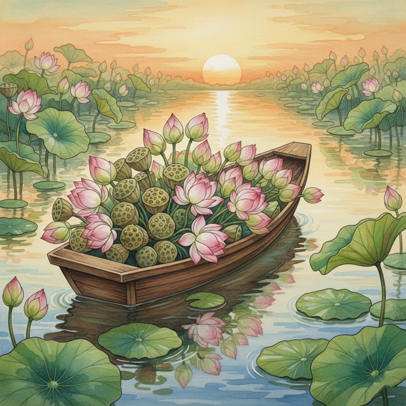 Tranh vẽ thuyền hoa sen trang trí