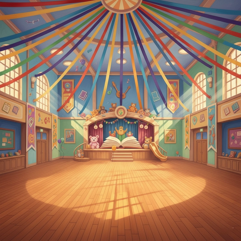 Tranh vẽ trang trí hội trường 20-11 tươi sáng.