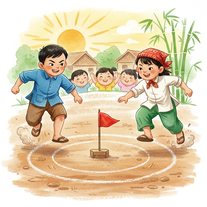 Tranh vẽ trò chơi dân gian cướp cờ