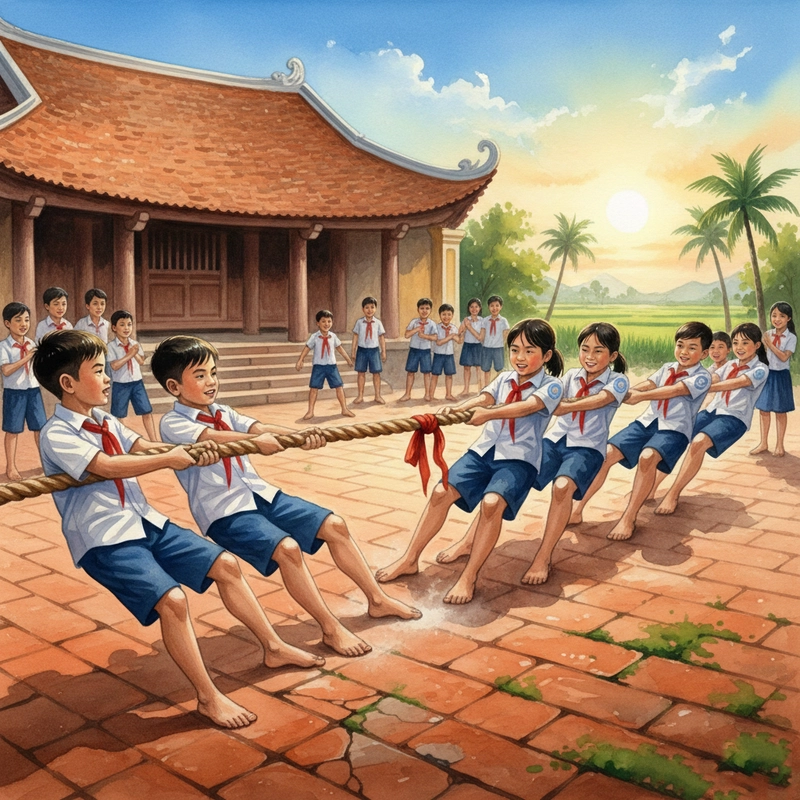 Tranh vẽ trò chơi dân gian lớp 7 kéo co