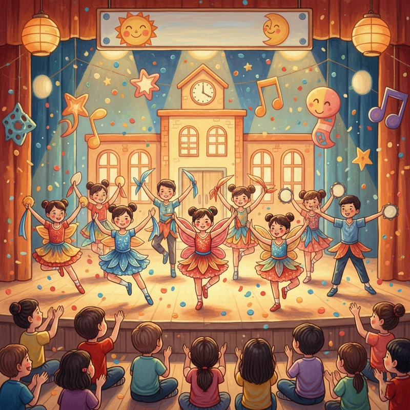 Tranh vẽ trường tiểu học màu sắc tươi sáng