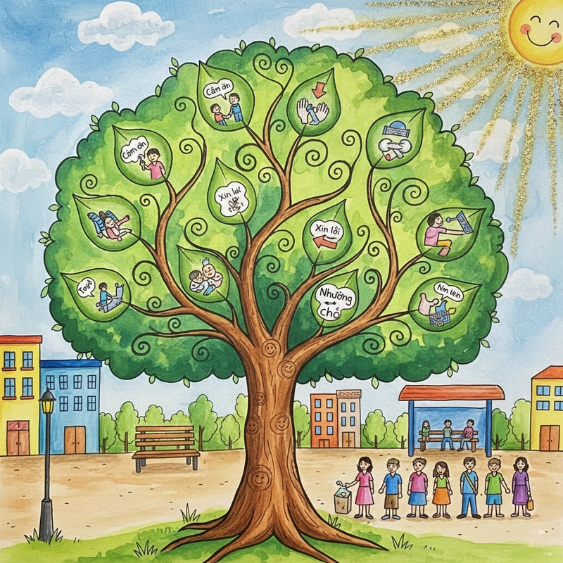 Tranh vẽ ứng xử văn minh thân thiện