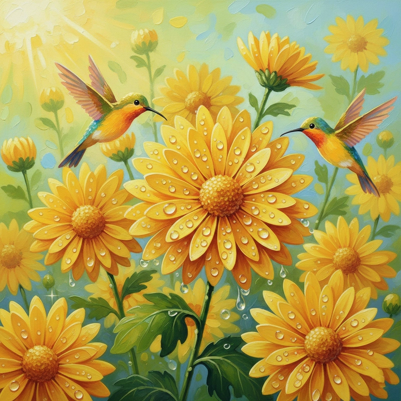 Tranh vẽ vườn hoa cúc đẹp