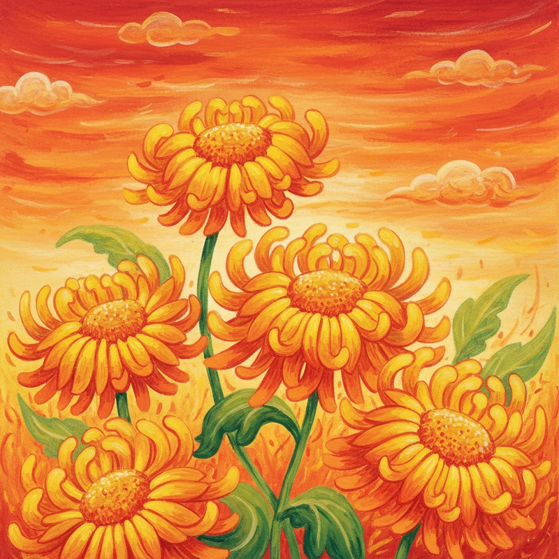 Tranh vẽ vườn hoa cúc nghệ thuật