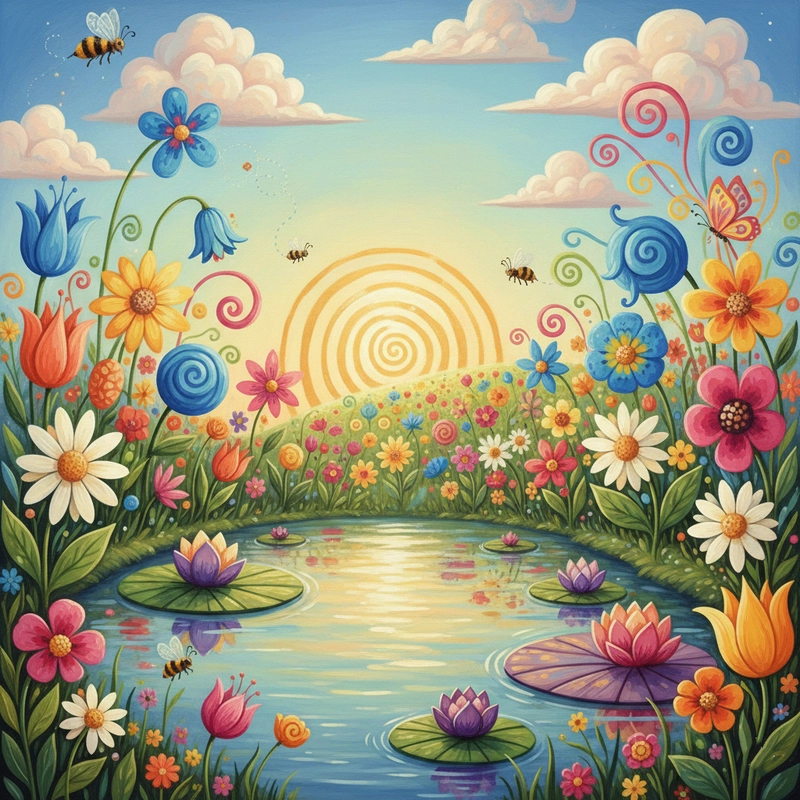 Tranh vẽ vườn hoa đơn giản cho bé