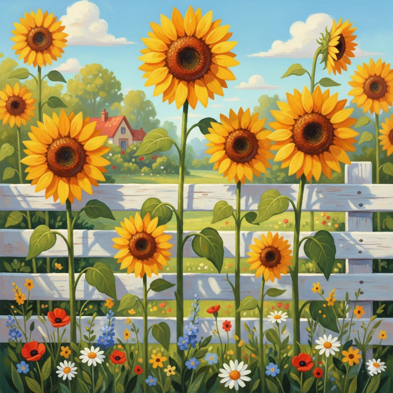Tranh vẽ vườn hoa hướng dương đơn giản
