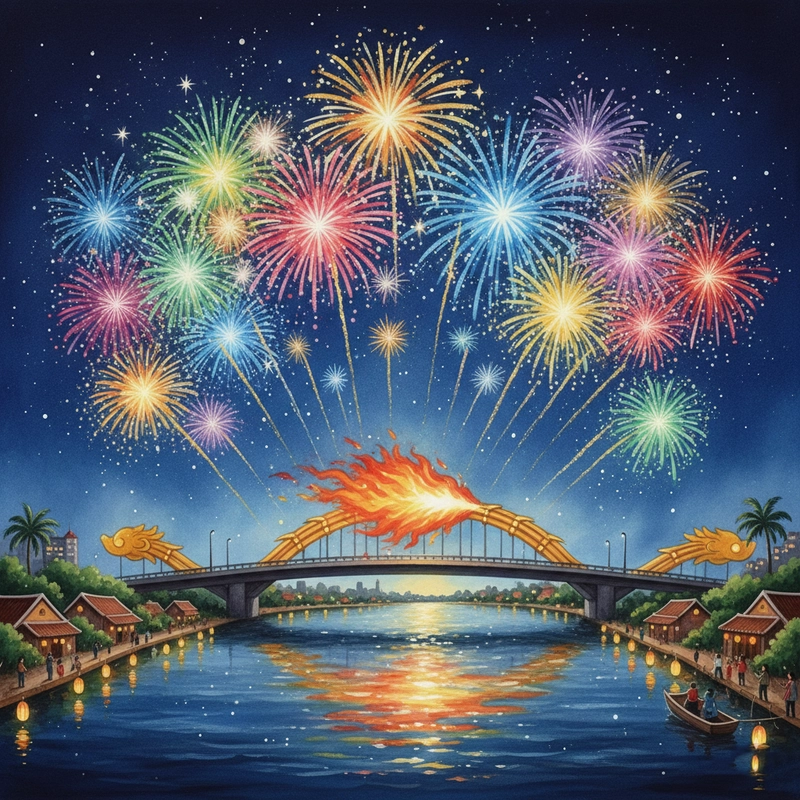 Tranh vẽ xem pháo hoa ngày Tết