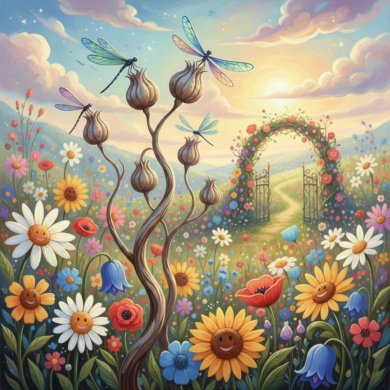 Tranh vườn hoa bố cục đơn giản