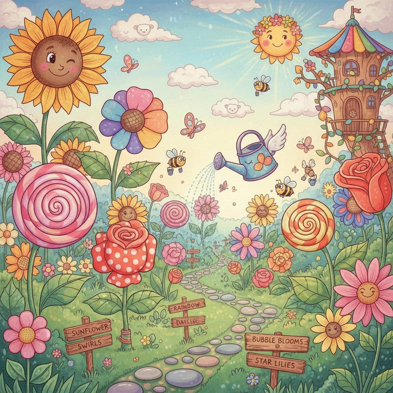 Tranh vườn hoa phong cách thiếu nhi