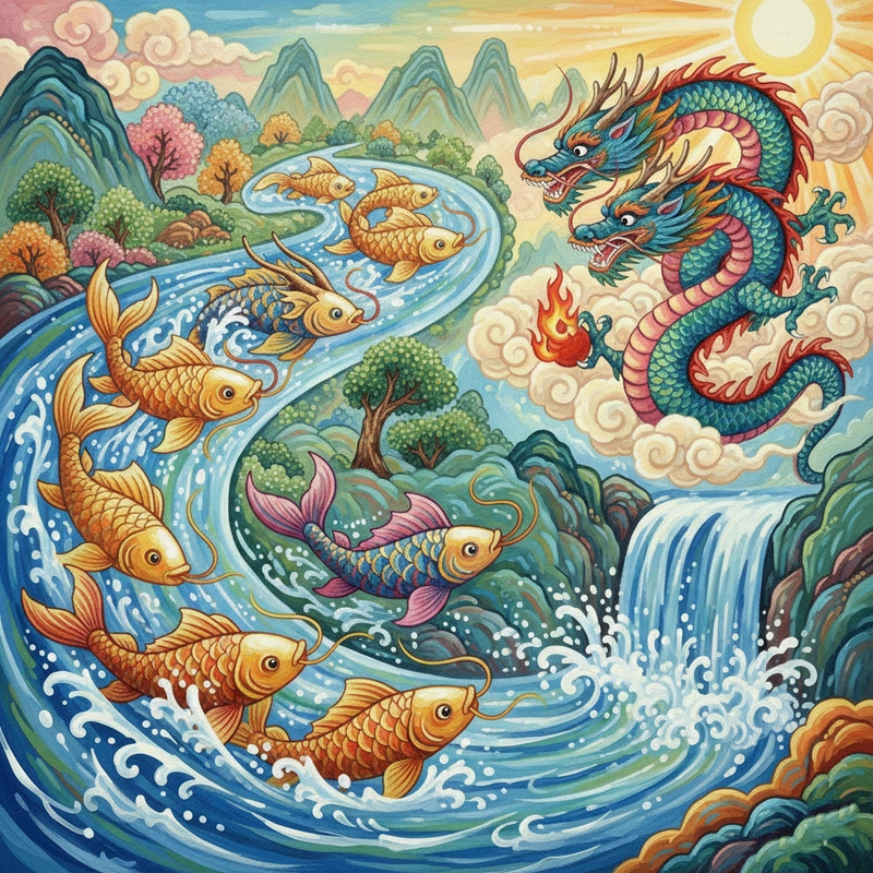 Vẽ cá chép hóa rồng giàu ý nghĩa