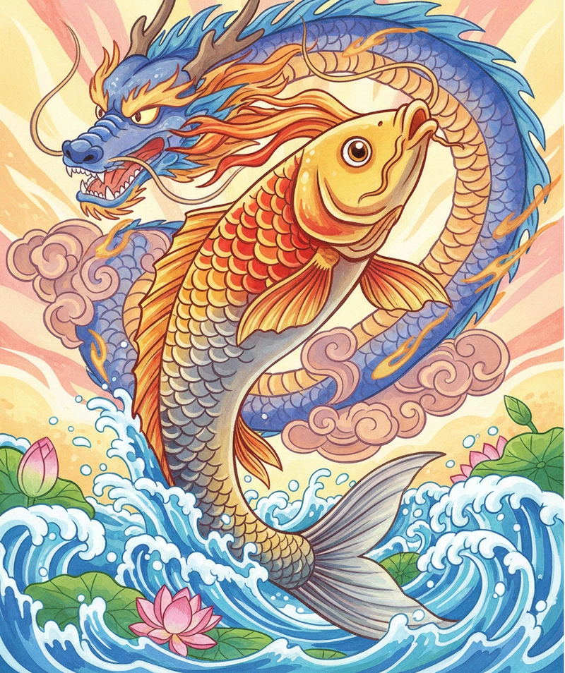 Vẽ cá chép hóa rồng phong cách hội họa