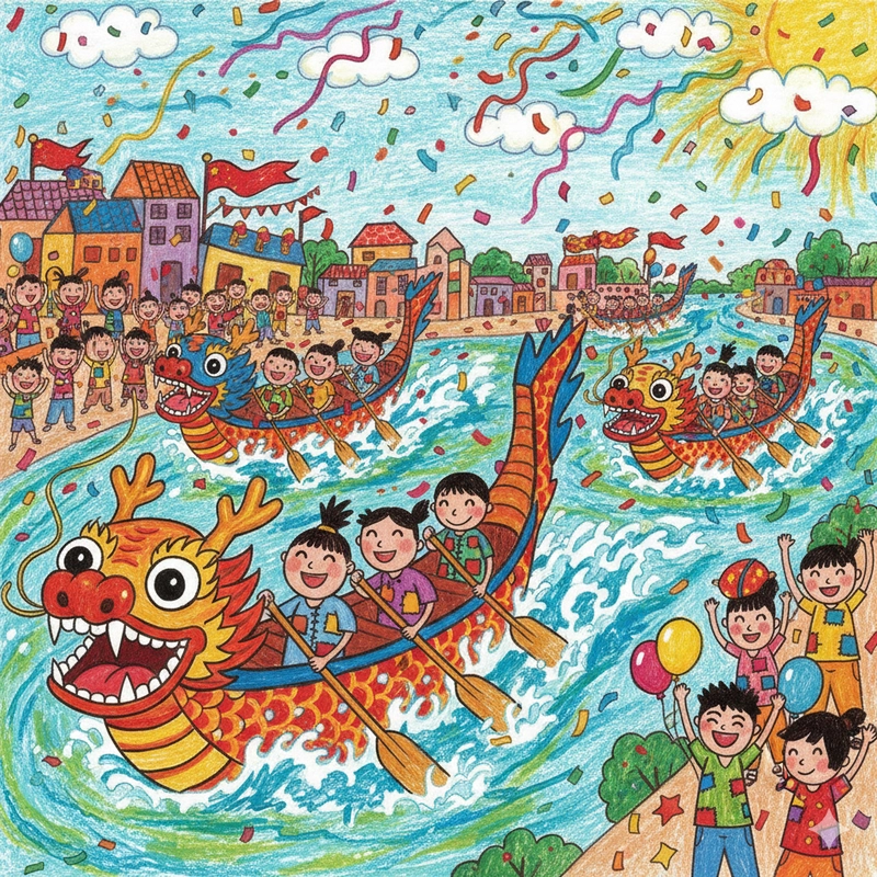 Vẽ cảnh thi đua thuyền truyền thống đầy năng lượng