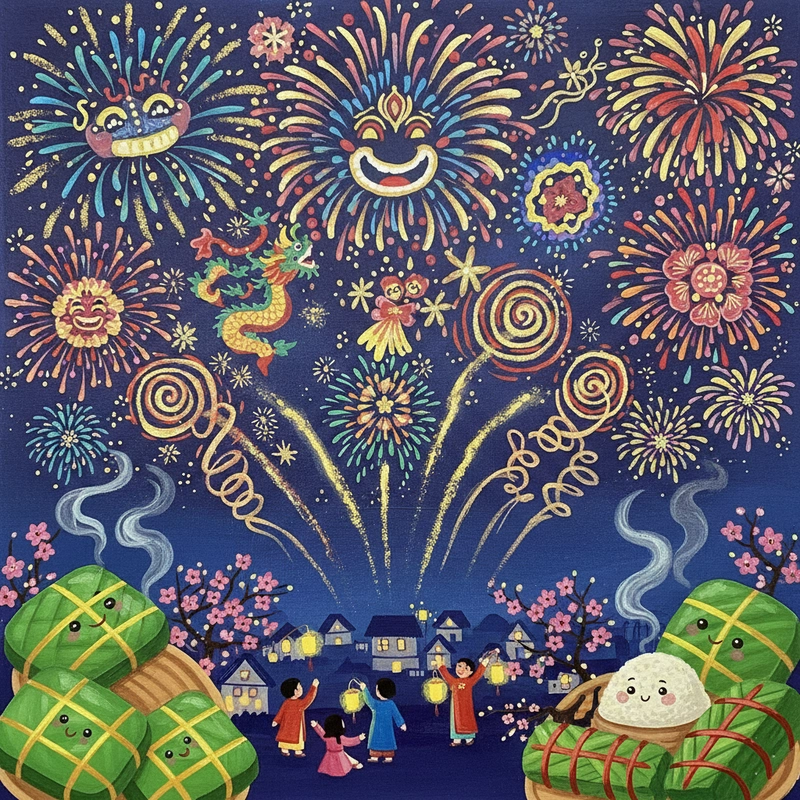 Vẽ pháo hoa không khí lễ hội