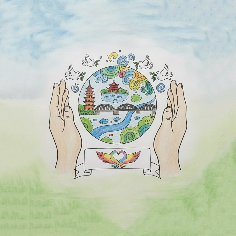 Vẽ tranh Em yêu Hà Nội thành phố vì hòa bình đơn giản