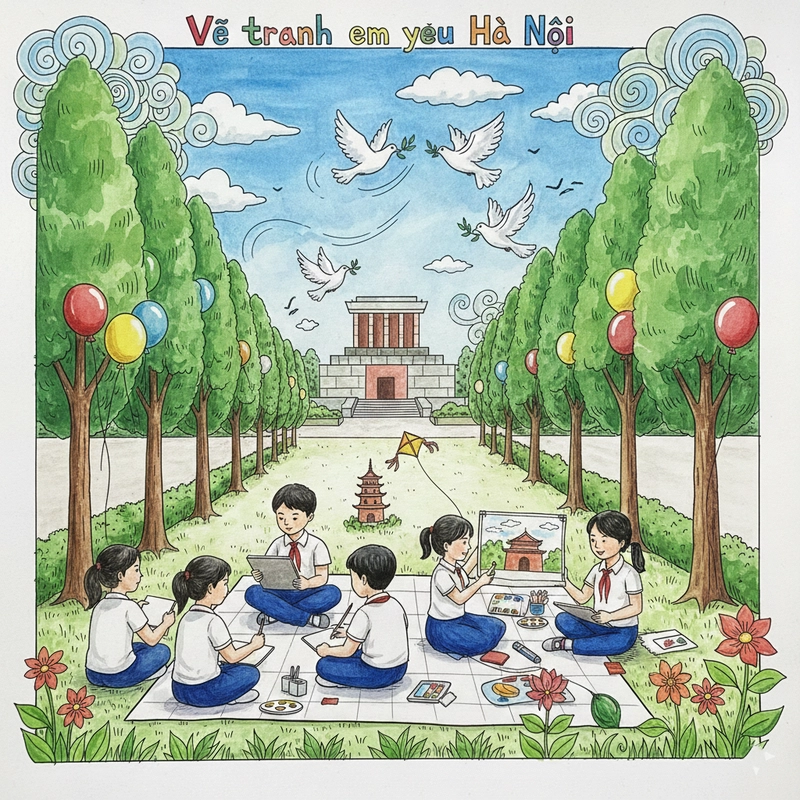 Vẽ tranh Em yêu Hà Nội với thông điệp hòa bình