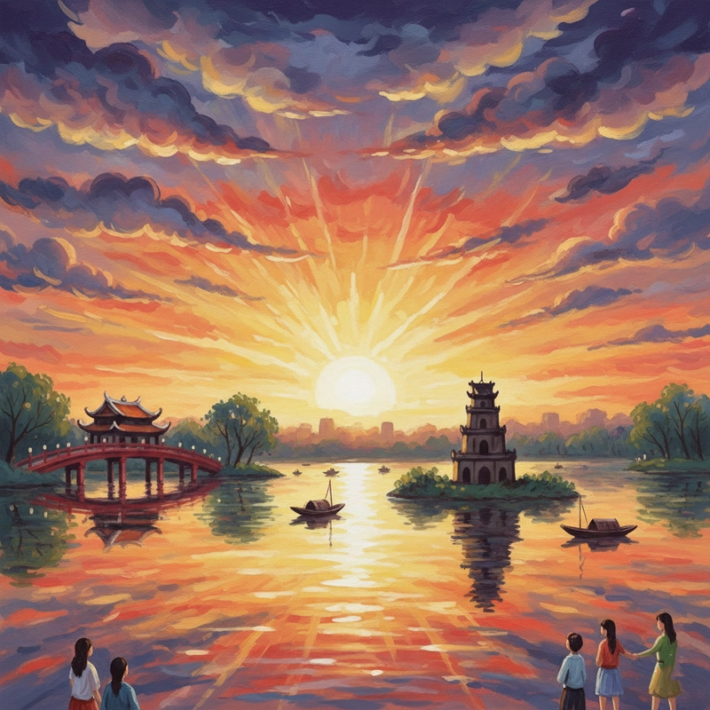 Vẽ tranh Hồ Gươm mang đậm nét cổ kính Hà Nội