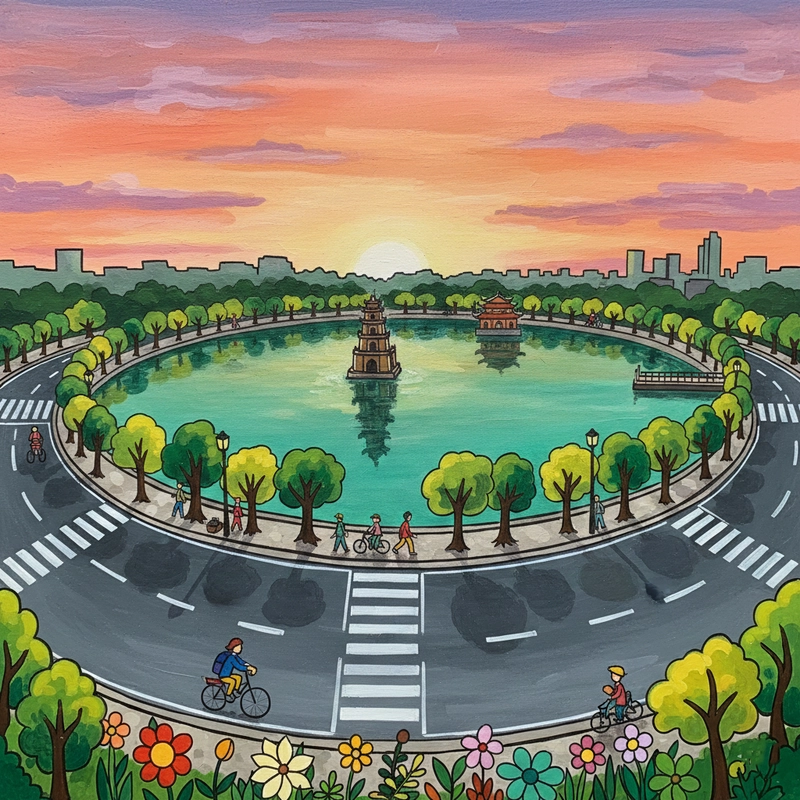 Vẽ tranh Hồ Gươm phù hợp chủ đề phong cảnh Việt Nam