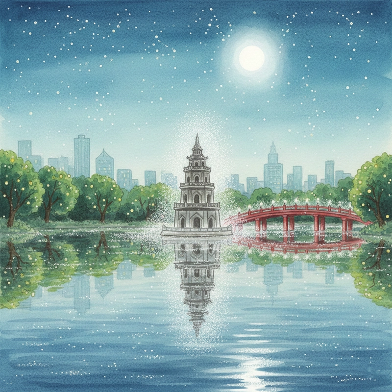 Vẽ tranh Hồ Gươm với góc nhìn thanh bình