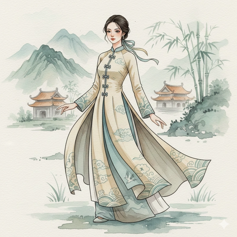 Vẽ tranh áo dài Việt Nam theo cảm hứng dân tộc