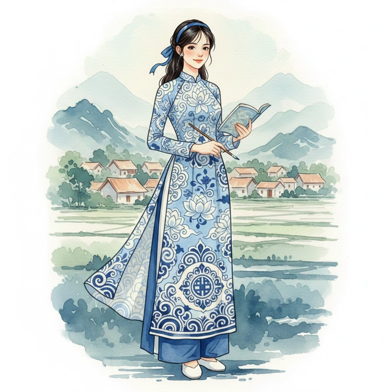 Vẽ tranh áo dài lớp 7 sáng tạo