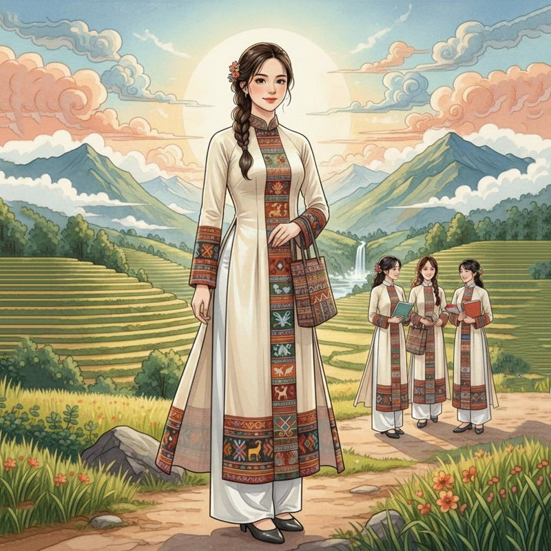 Vẽ tranh áo dài lớp 7 theo chủ đề văn hóa