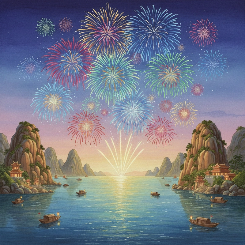 Vẽ tranh bắn pháo hoa ngày Tết