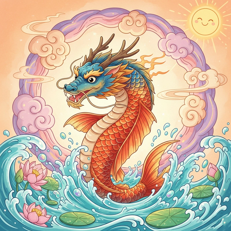 Vẽ tranh cá chép hóa rồng đơn giản