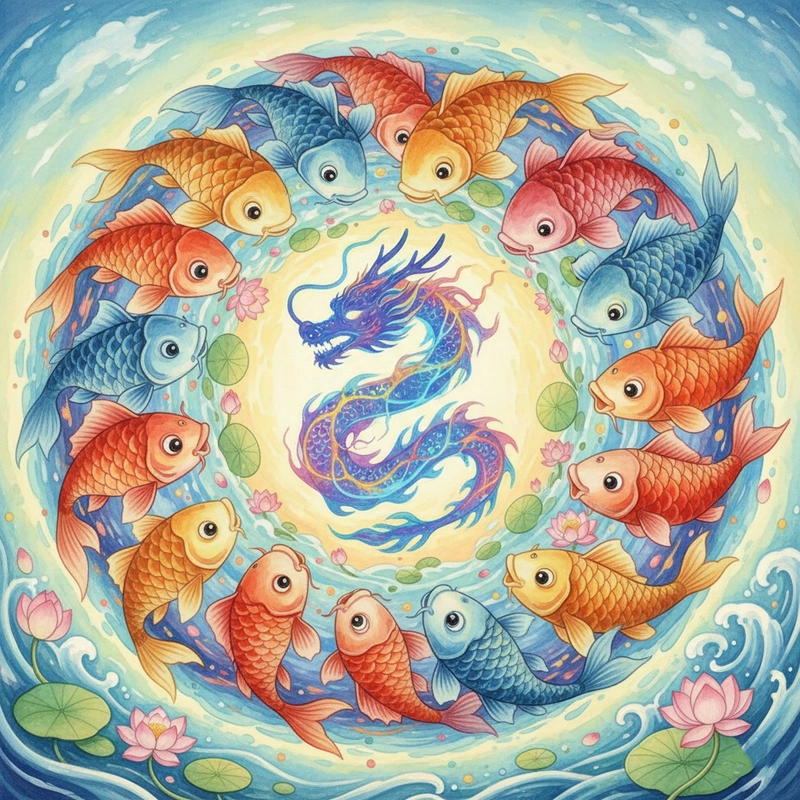 Vẽ tranh cá chép hóa rồng nghệ thuật