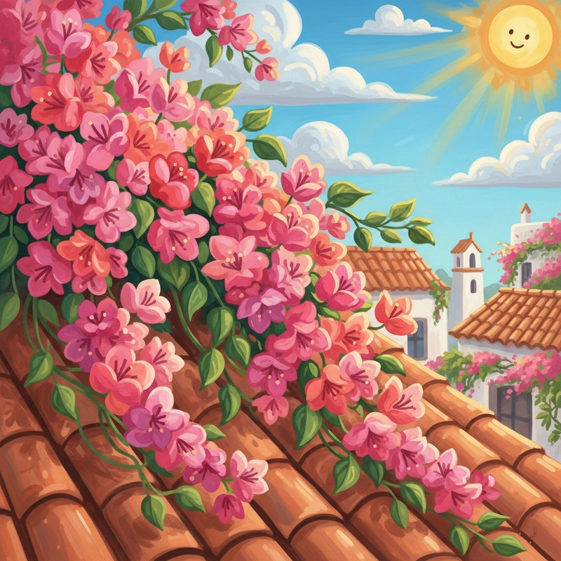 Vẽ tranh cây hoa giấy rực rỡ