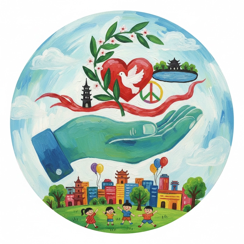 Vẽ tranh chủ đề Hà Nội thành phố vì hòa bình