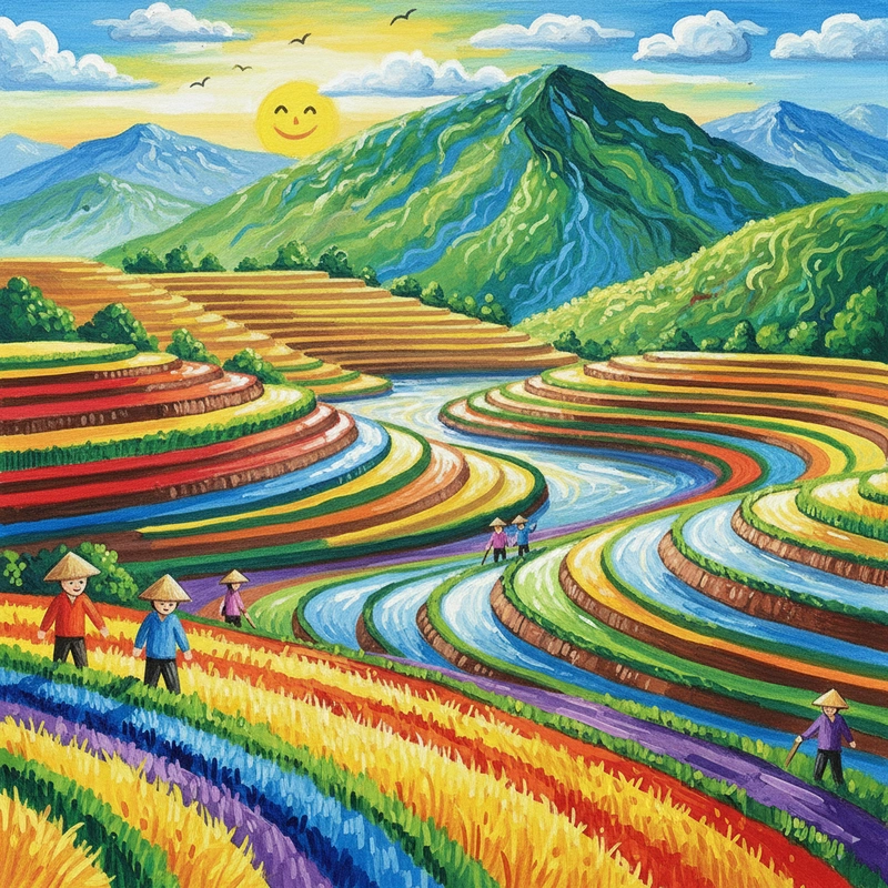 Vẽ tranh danh lam thắng cảnh Mù Cang Chải