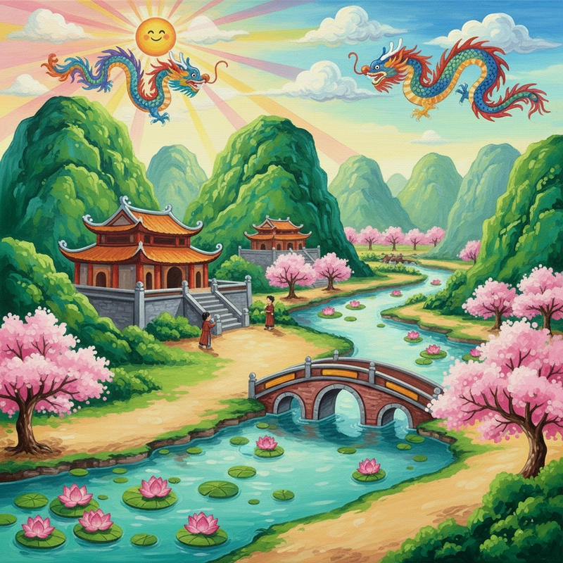 Vẽ tranh danh lam thắng cảnh Việt Nam dễ vẽ - kinh đô Hoa Lư - Ninh Bình