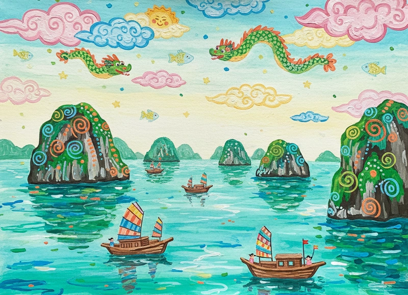 Vẽ tranh danh lam thắng cảnh Vịnh Hạ Long