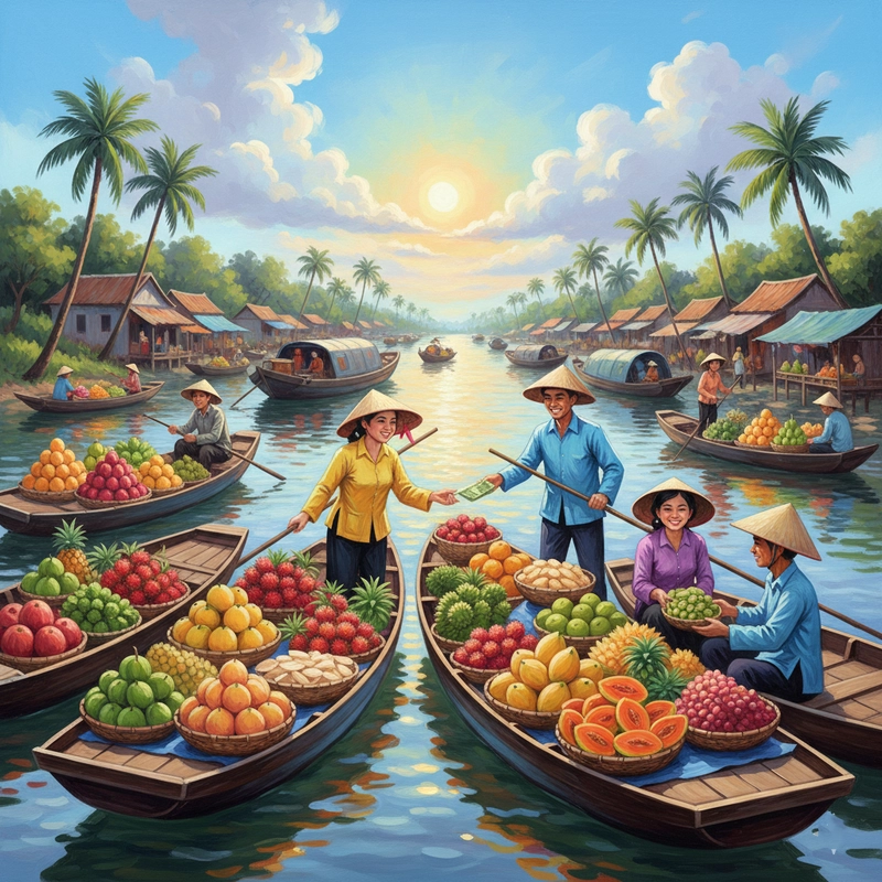 Vẽ tranh danh lam thắng cảnh chợ nổi Cái Răng (Cần Thơ)