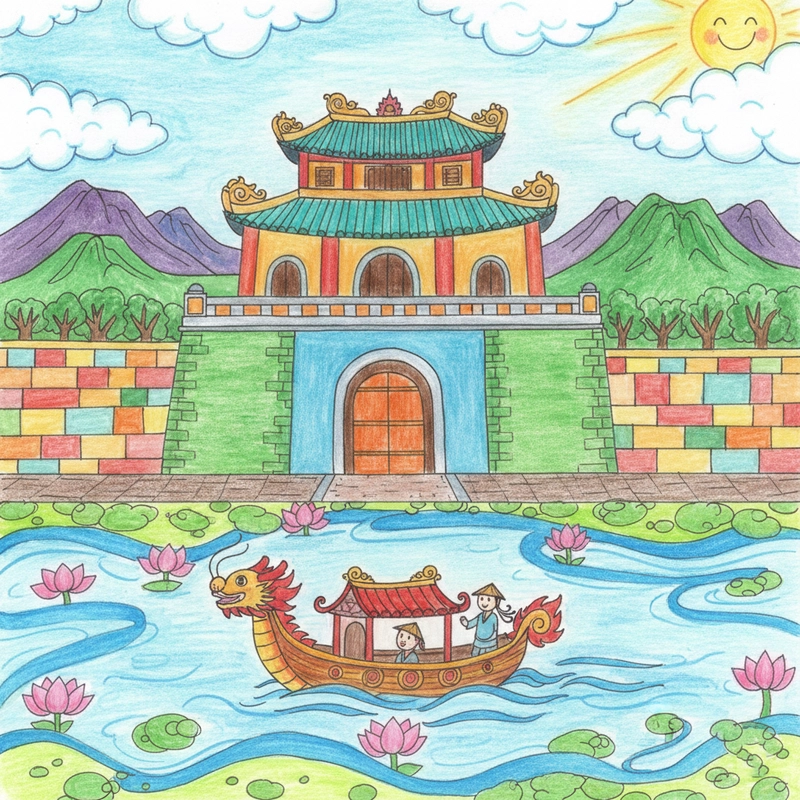 Vẽ tranh danh lam thắng cảnh đơn giản - kinh thành Huế