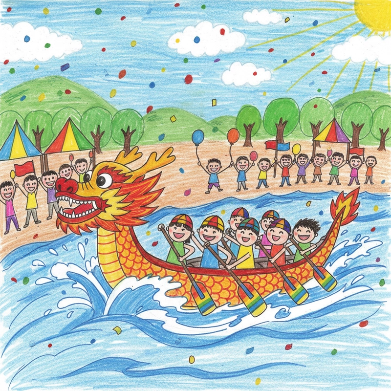 Vẽ tranh đề tài lễ hội đua thuyền đơn giản cho học sinh