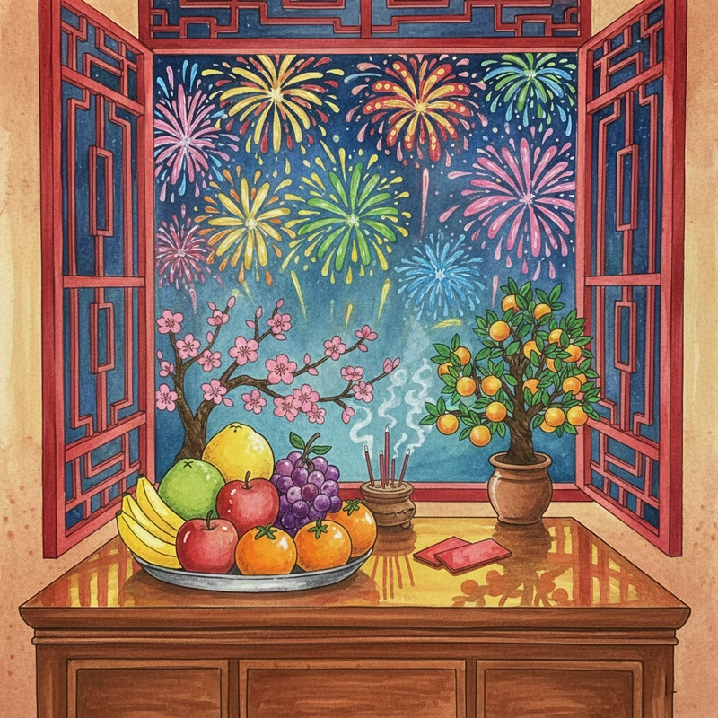 Vẽ tranh gia đình bên pháo hoa