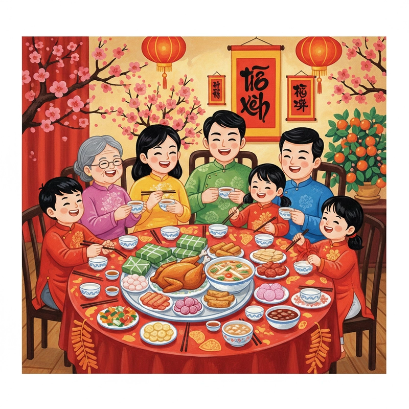 Vẽ tranh gia đình sum vầy ngày Tết giàu cảm xúc