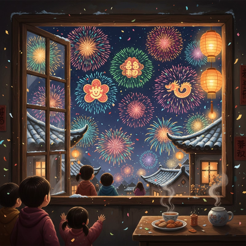 Vẽ tranh gia đình xem pháo hoa