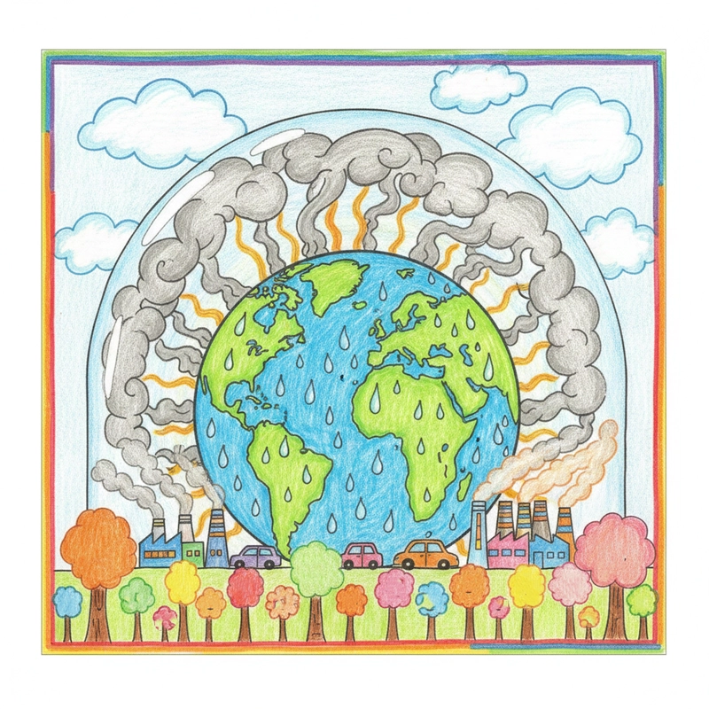 Vẽ tranh hiệu ứng nhà kính lớp 7 đơn giản.