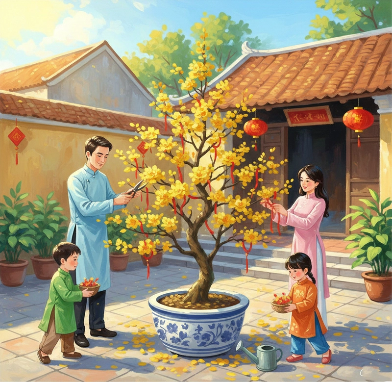 Vẽ tranh hoa mai tết