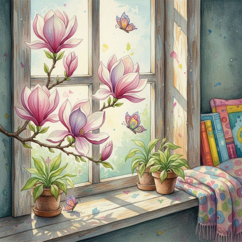 Vẽ tranh hoa mộc lan đẹp