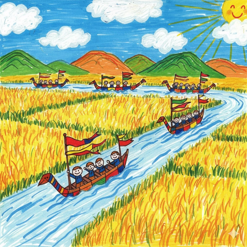 Vẽ tranh lễ hội đua thuyền lớp 6 tươi sáng