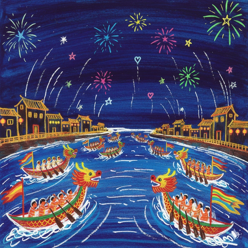 Vẽ tranh lễ hội đua thuyền rộn ràng sắc màu